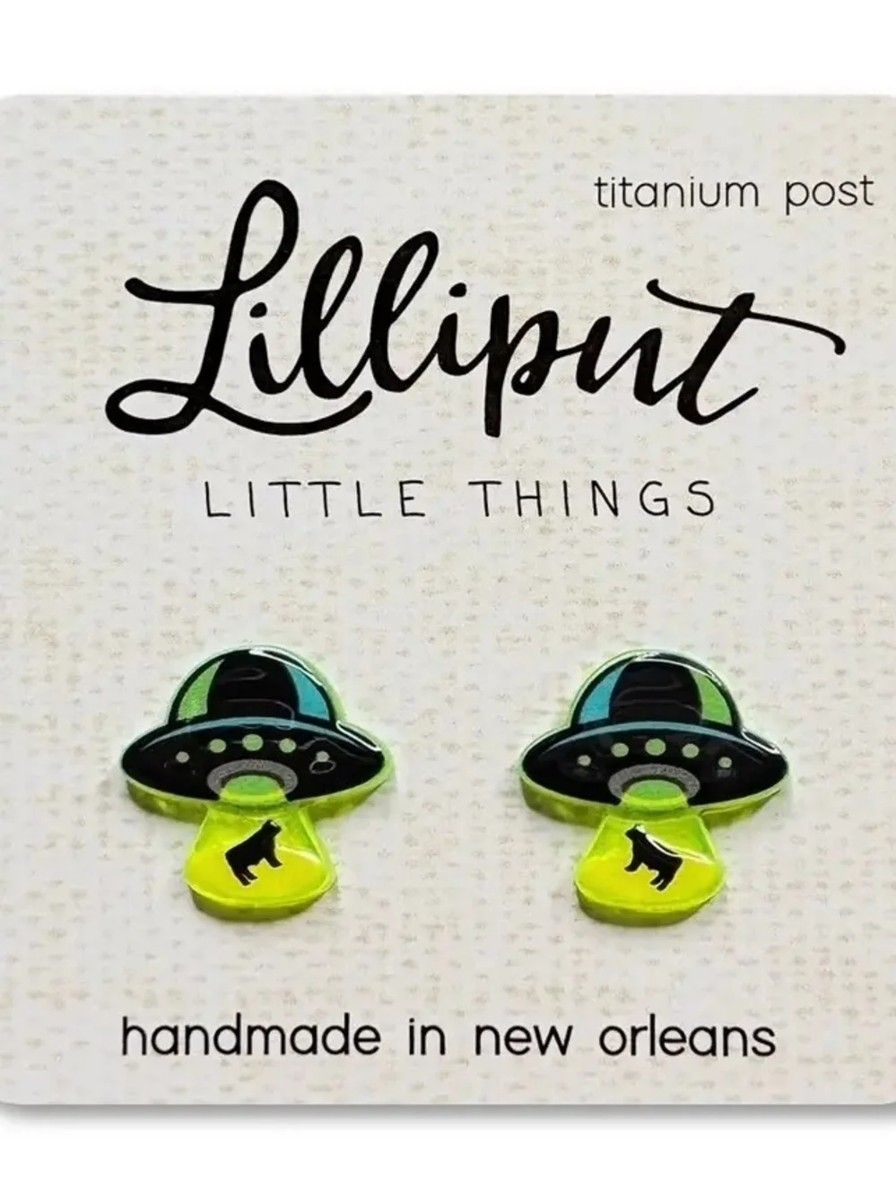UFO Earrings // Quirky Earrings - Green UFO Alien Abduction Stud Earrings